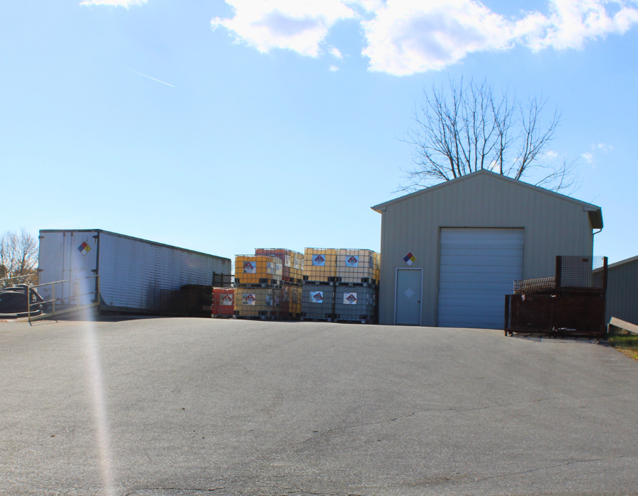 Storage garage and stacked containers on Lancaster Foundry Supply Company property